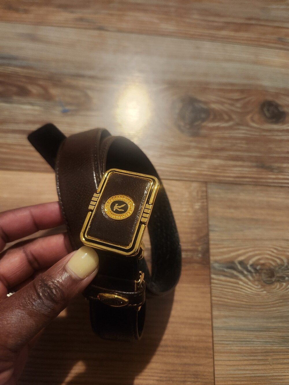 Davinci Brown Leather Men’s Belt with Gold Buckle